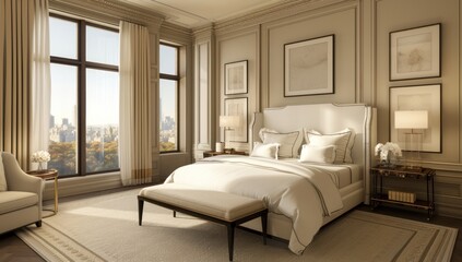 Fototapeta premium Luxury Bedroom with City View