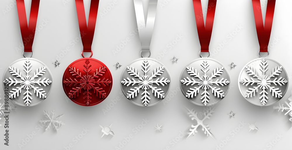 Poster a row of five medals with a red one in the middle