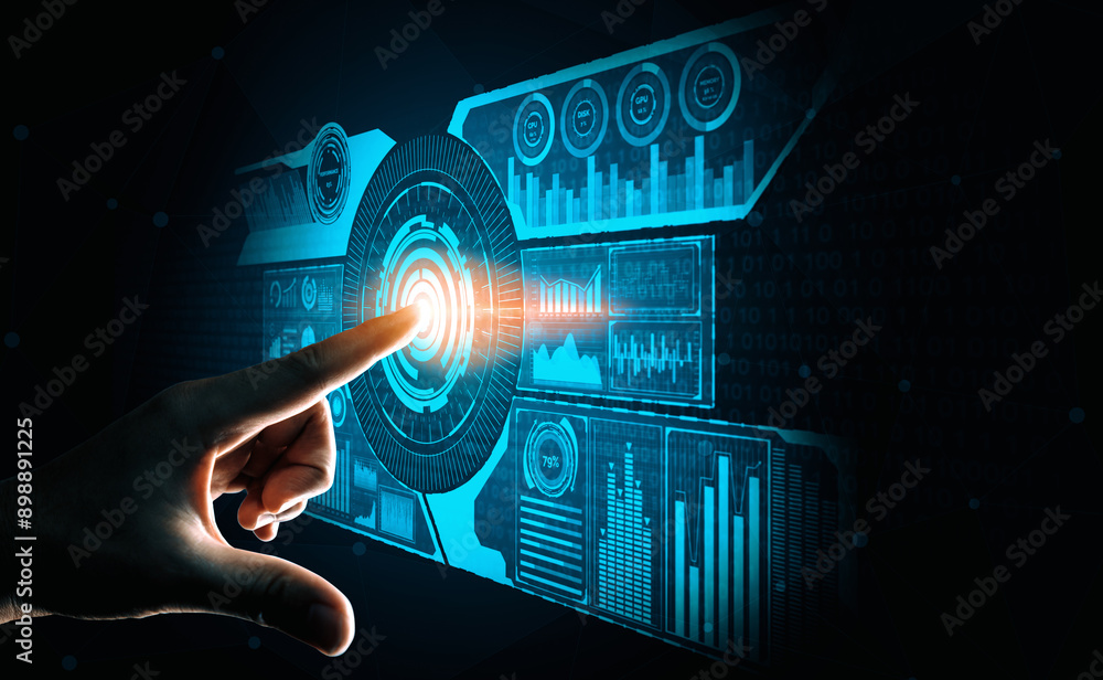 Aufkleber big data technology for business finance analytic concept. modern interface shows massive informatio