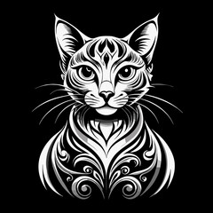 Ornate Cat Head Vector T-shirt Print in Black and White