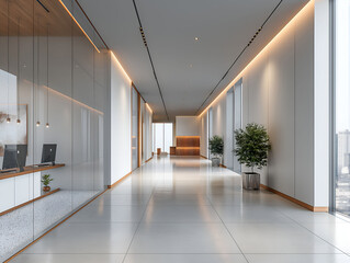 Fototapeta premium Interior of contempotary modern office. Minimalistic corporate design.