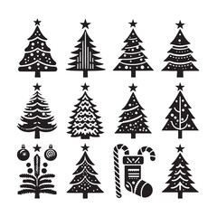 Christmas tree icon set. Vector illustration of pine silhouette