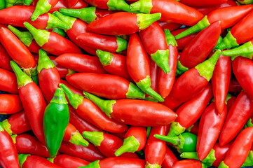 Set of small red chillies, one green isolated.Use for image background.