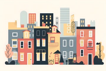 Fototapeta premium Abstract Cityscape Illustration With Buildings And Trees