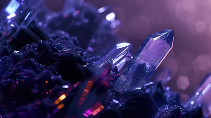 shiny purple crystals background with glowing highlights, future dusk color