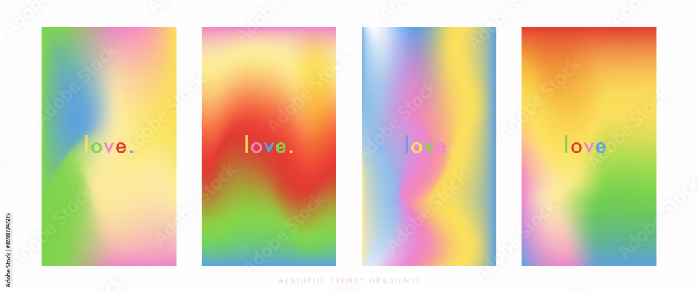 Aufkleber abstract gradient rainbow color stories set. multicolored waves. pastel colored vertical vector bann