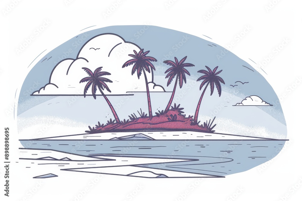 Poster small tropical island with palm trees under a cloudy sky capturing the isolation beauty and simplici