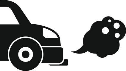 Black silhouette of a car emitting exhaust fumes, symbolizing air pollution