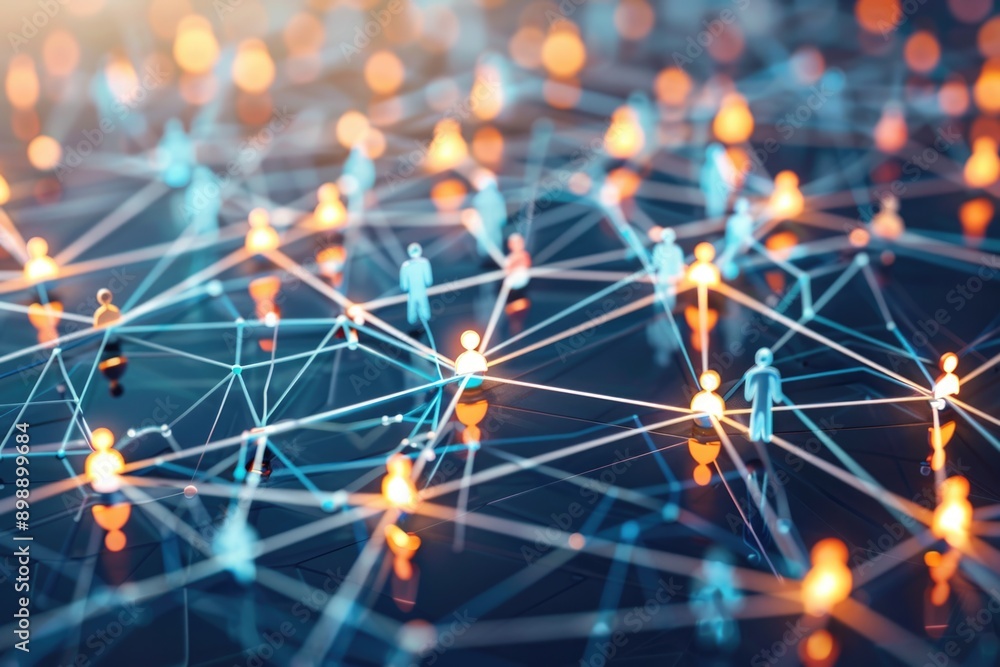Poster group of people connected and interacting in a social network