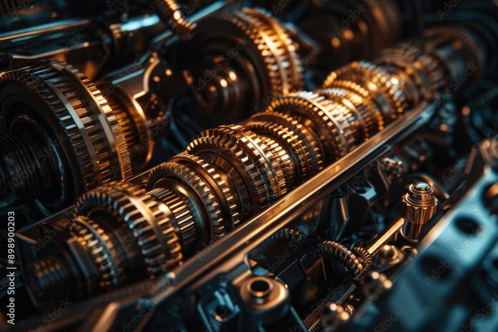 Poster A detailed view of a machinery mechanism with moving gears, suitable for use in illustrations or technical explanations