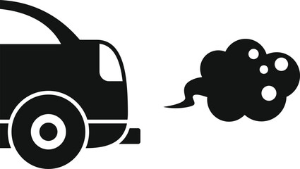 Black silhouette of a car emitting smoke with visible harmful particles