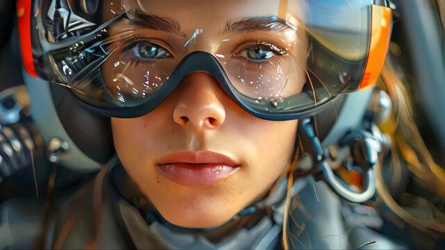 Close-up portrait of a beautiful girl in a spacesuit