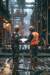 Two workers standing in a factory environment