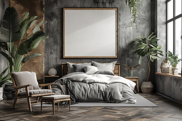 Contemporary bedroom sleek furniture with empty frame