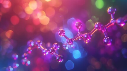Chemical structure of hyaluronic acid, NAG, and amino acids on a holographic display, skincare research, scientific analysis