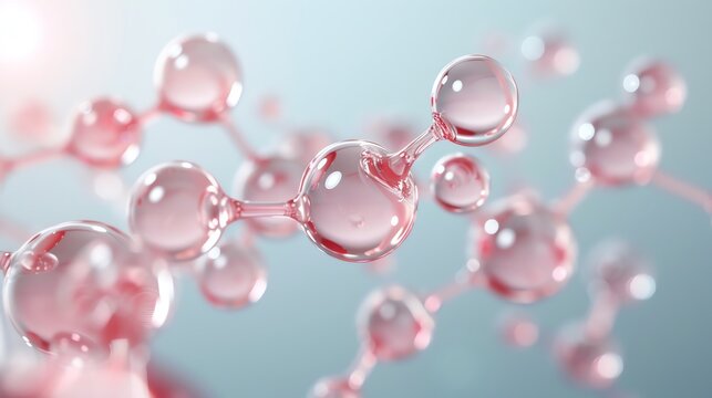 Molecular depiction of hyaluronic acid interacting with NAG and amino acids, skincare synergy, scientific innovation