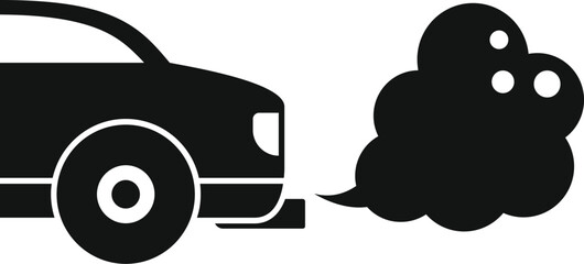 Black silhouette icon of a car emitting exhaust fumes, symbolizing air pollution