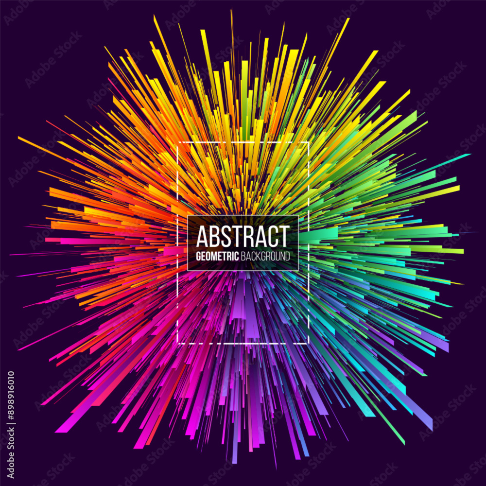 Aufkleber colorful circular geometric explosion with radiating rectangular rays from the center. dynamic rainb