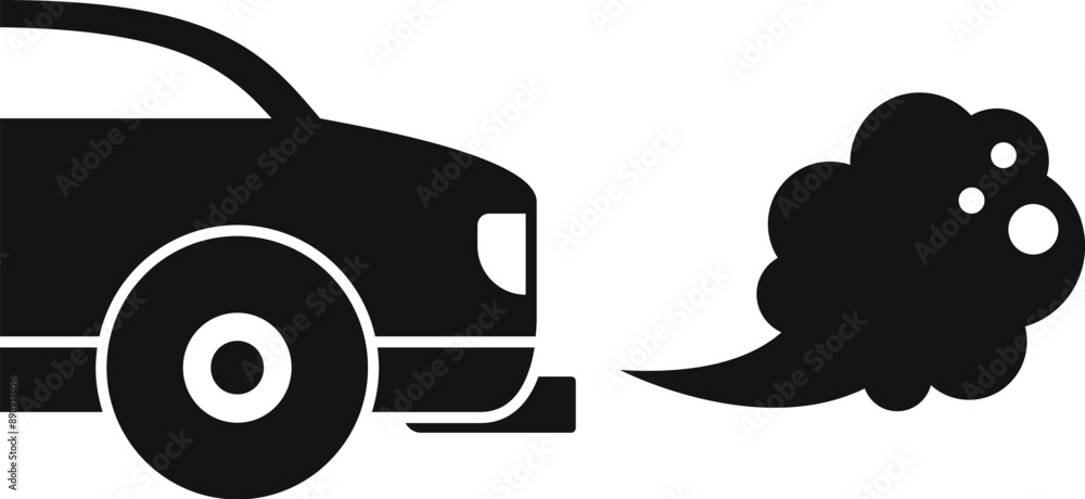 Sticker simple icon representing a car polluting the air by emitting exhaust fumes