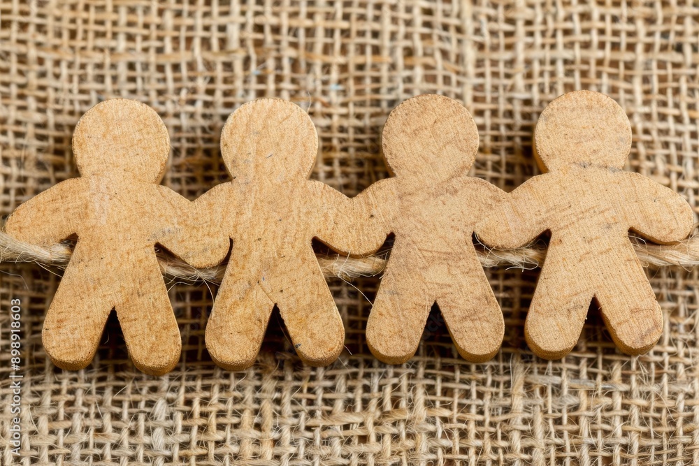Poster gingerbread figures on burlap symbolizing tradition unity and simplicity in a rustic and cozy settin