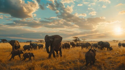 A safari with wild animals in their natural habitat