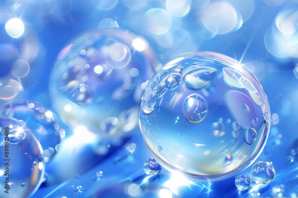 Poster close up of bubbles in a blue liquid symbolizing purity lightness and tranquility in a delicate and 