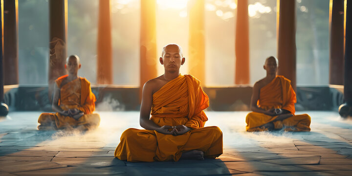 Monjes budistas em medita&ccedil;&atilde;o