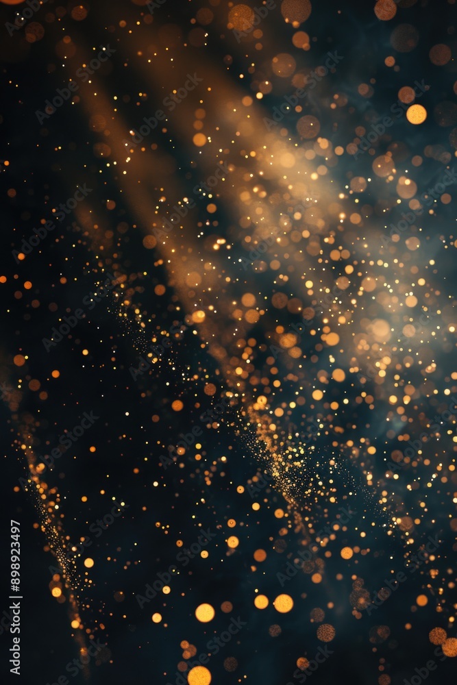 Fototapete a blurred image of gold dots on a black background, suitable for use as a texture or pattern