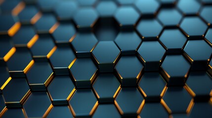 Abstract dark blue hexagonal pattern with glowing edges.