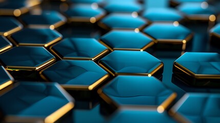 Fototapeta premium Abstract blue and gold hexagonal pattern background.