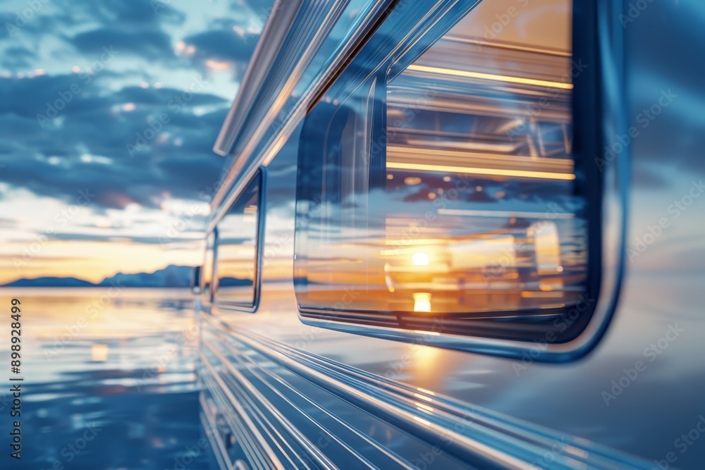 Poster high speed train in motion symbolizing travel speed and modern transportation in a dynamic urban set