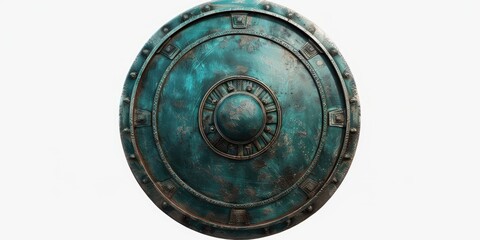 Naklejka premium A large metal shield featuring a clock face, great for historical or sci-fi themes