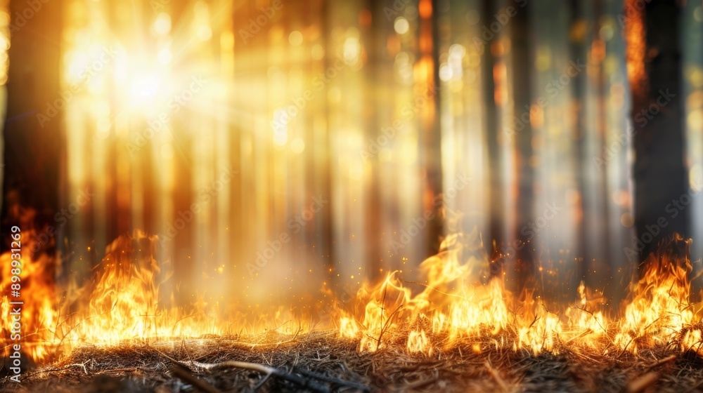 Poster forest fire. selective focus background and copy space