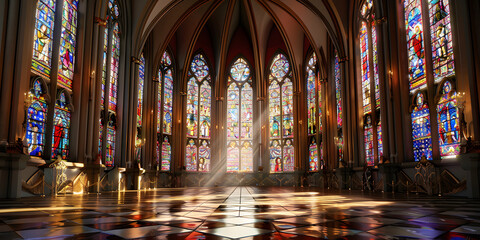 Obraz premium Catedral católica com vitrais coloridos