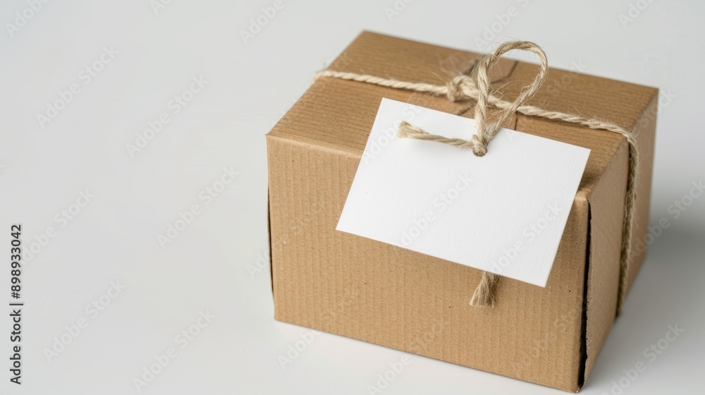 Poster delivery of a box with a clean tag. background with selective focus and copy space