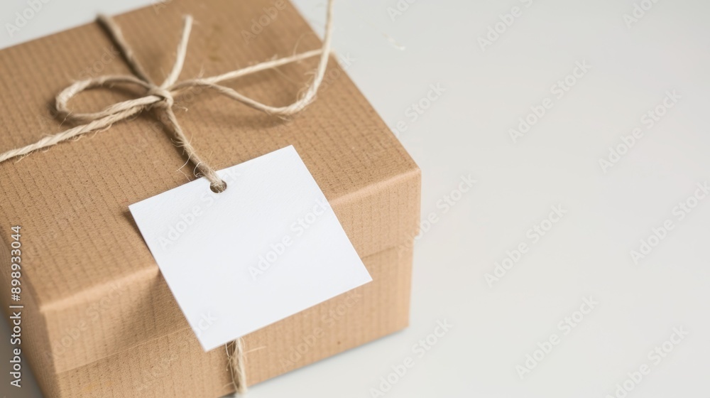 Poster delivery of a box with a clean tag. background with selective focus and copy space