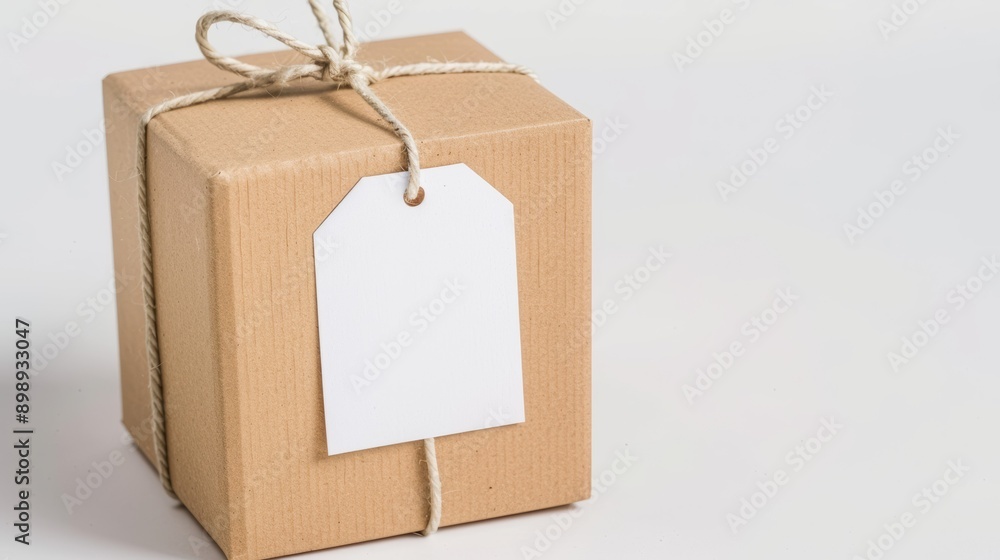 Poster delivery of a box with a clean tag. background with selective focus and copy space