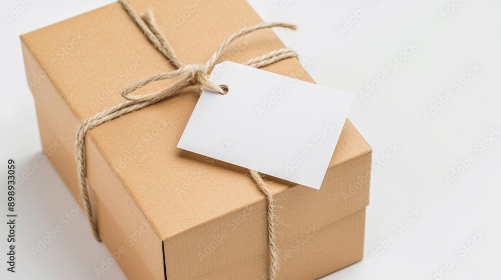 Poster delivery of a box with a clean tag. background with selective focus and copy space