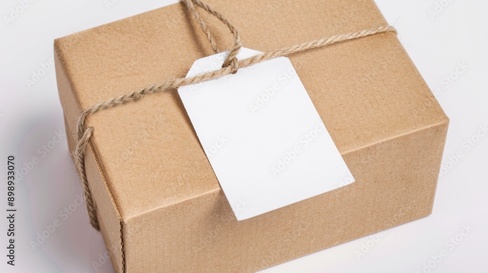 Poster delivery of a box with a clean tag. background with selective focus and copy space