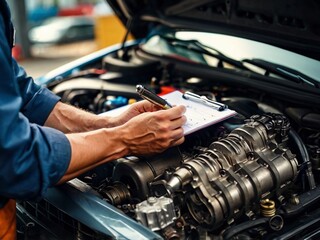 mechanic changing car engine