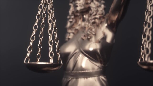 Close-up Shot of Scales that Lady Justice is Holding. Legal and law concept statue of Lady Justice on blurred background