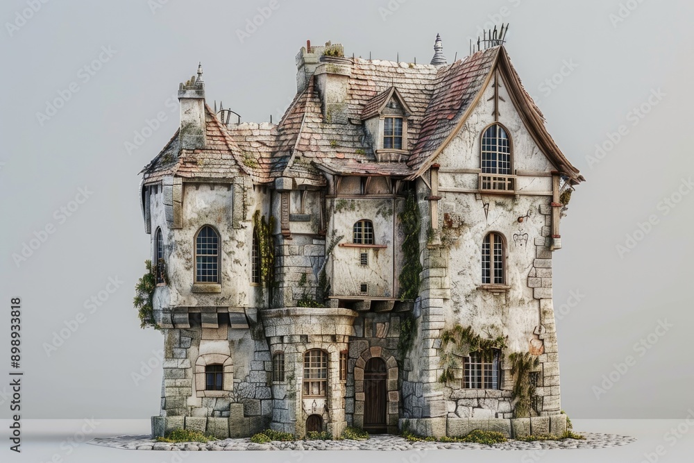Poster a historic home with numerous windows, perfect for use in historical or architectural contexts