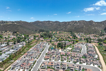 Aerial view of middle class community big houses, Escondido, South California, USA.
