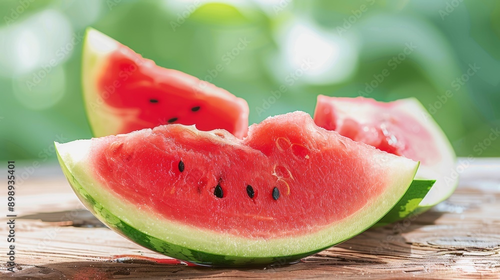 Poster appetizing watermelon. background with selective focus and copy space