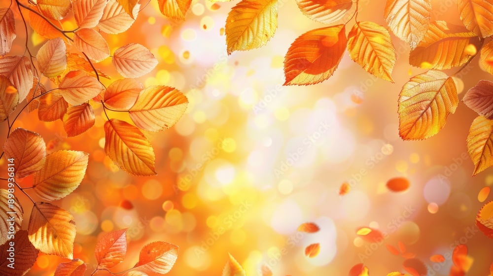 Poster a collection of falling autumn leaves suspended in mid-air, creating a natural display of vibrant co