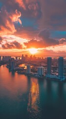 Fototapeta premium Island Skyline at Sunset Glow