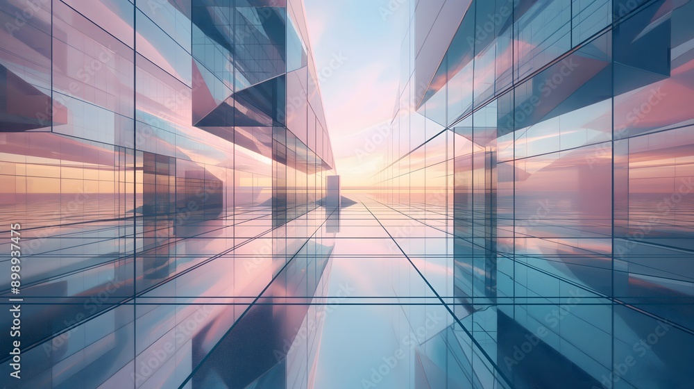 Poster 48. **visualize a 3d render of transparent geometric glass structures with high-gloss finishes and c