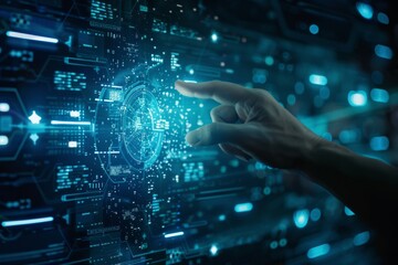Fototapeta premium Innovative Touch Screen Technology for Digital Communication and Data Transformation Concepts. Futuristic Integration of Information Systems and User Interface Design in Technological Advancements.
