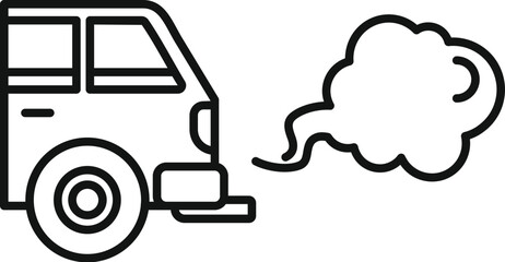 Line drawing of an old car emitting exhaust fumes, symbolizing air pollution from vehicles