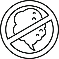 Simple black and white icon of a fart cloud crossed out with a prohibition sign